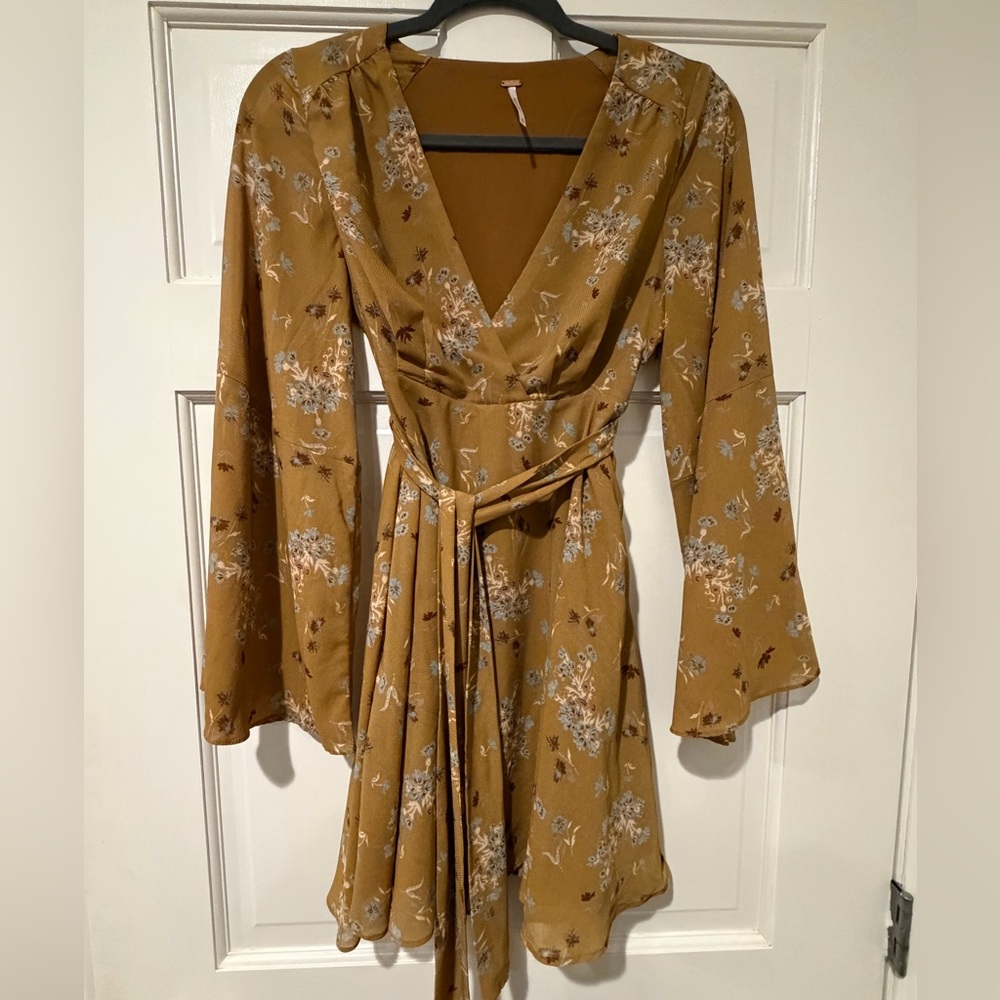 Free People - Belted Boho Floral Dress - Long Sleeve - XS